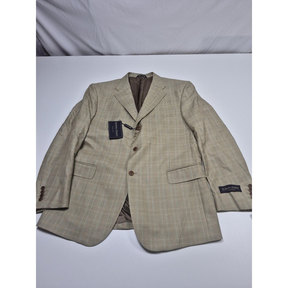 Roberto Zanieri Blazer Mens 44R Beige Silk Wool Check Sport Coat Italy NWT